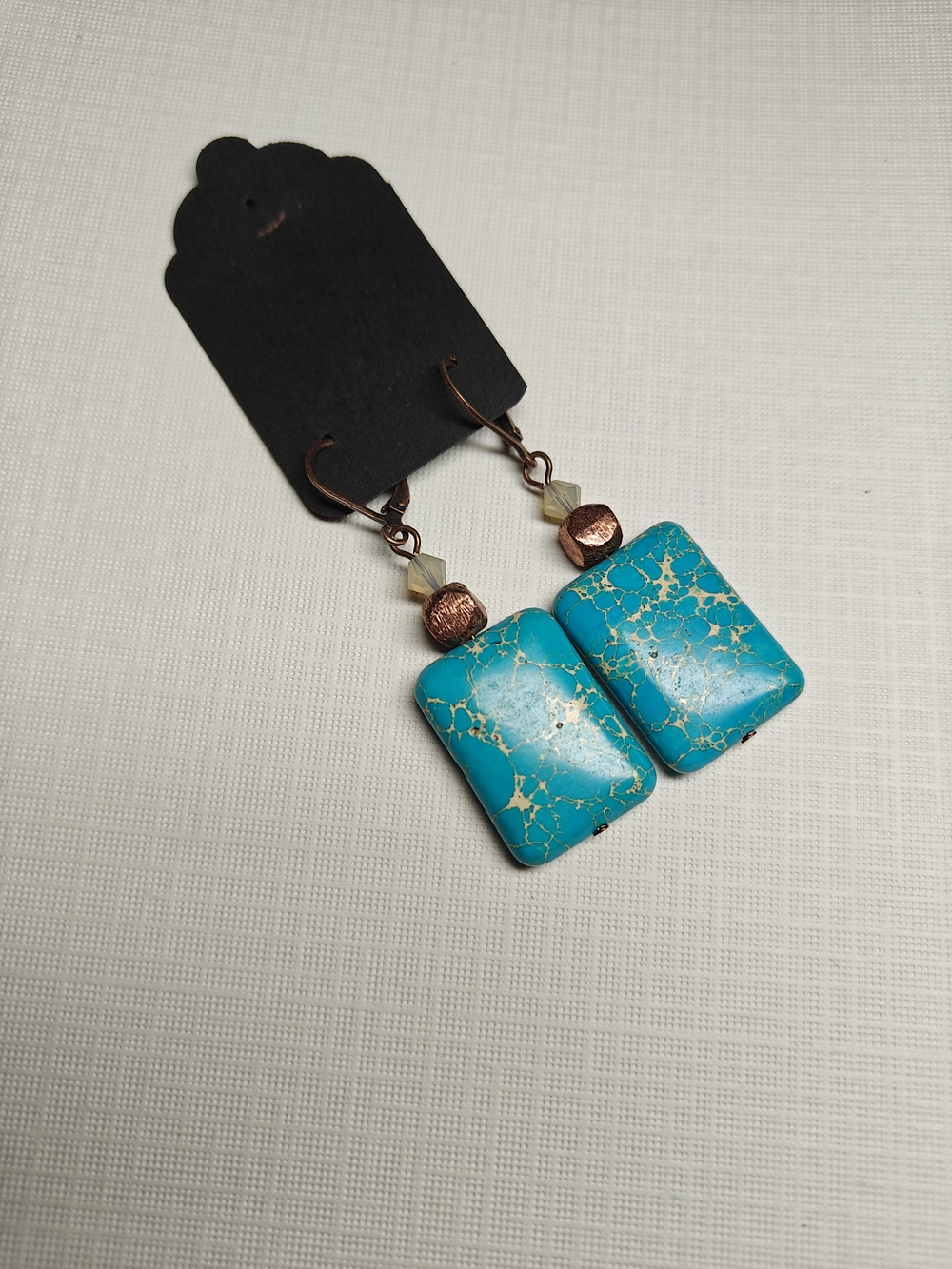 Handcrafted Turquoise Marbled Rectangle Drop Earrings NWOT